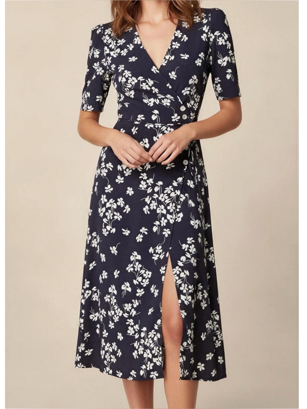 ROUJE PARIS Gabin Midi Wrap Dress, Cerisier Marine, FR40/US8
